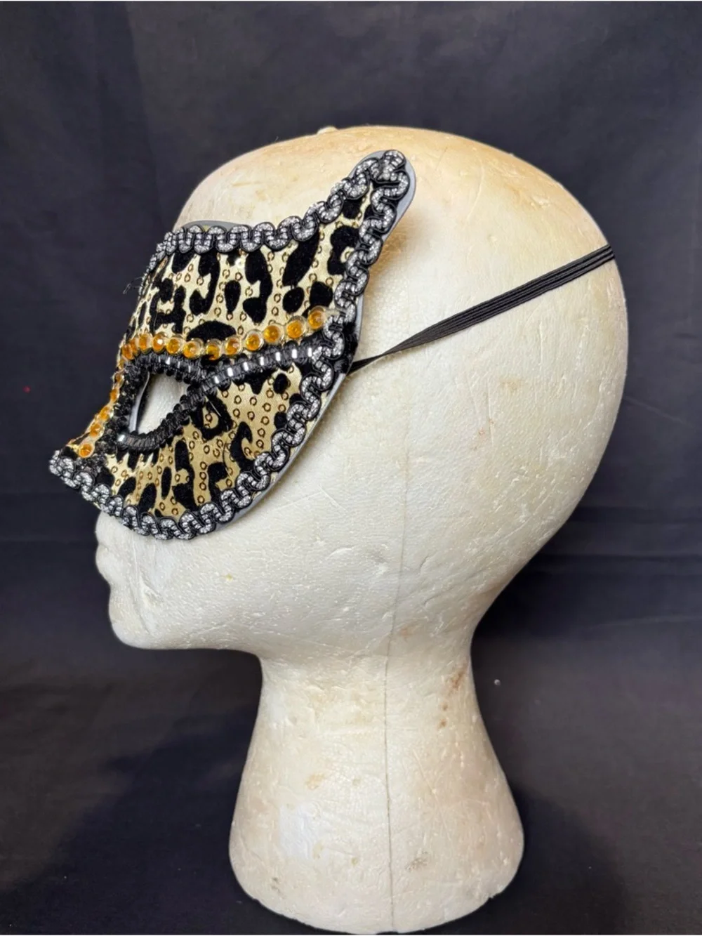 Leopard Print Beaded Sequin Masquerade Eye Mask with Spider on the side